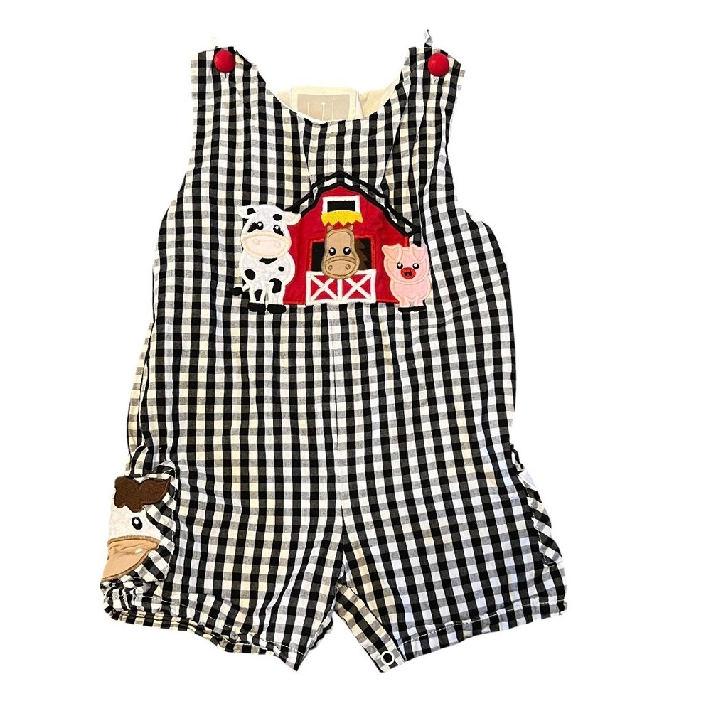 Lil Cactus Toddler Gingham Farm Barnyard Applique Romper Black White 18-24M
